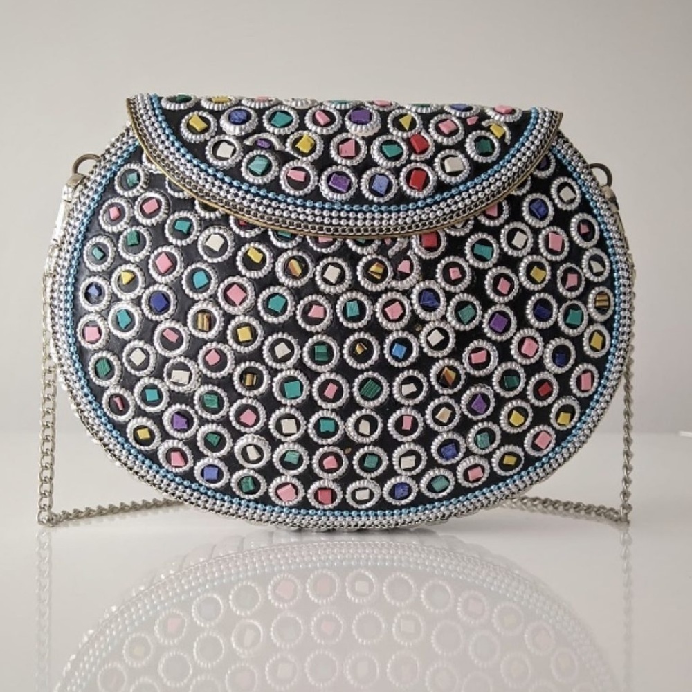 RAMLA Atom Mosaic handbag with silver embellishments   Handmade in Morocco
